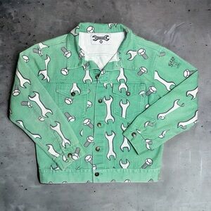 Joyrich X Giza Mint Green Wrench And Bolt Novelty Graphic Cotton Denim Jacket